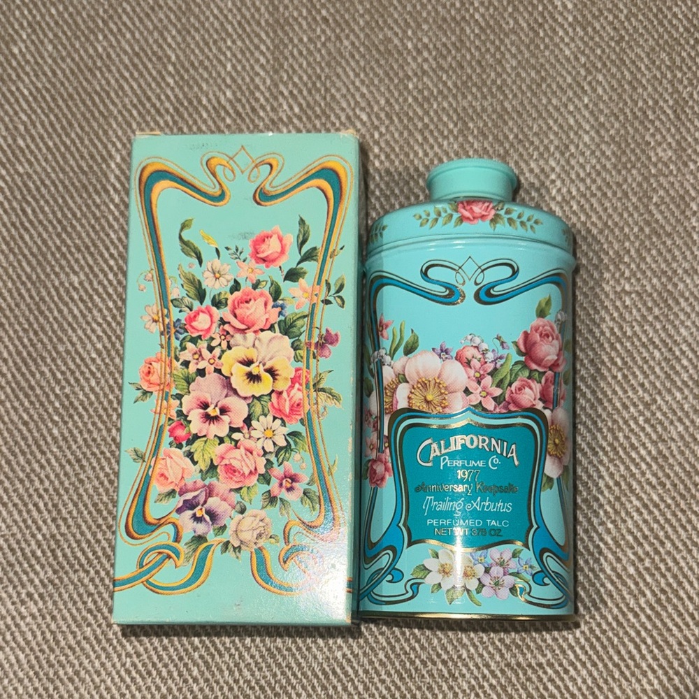 Avon Turquoise Floral Talc Powder
